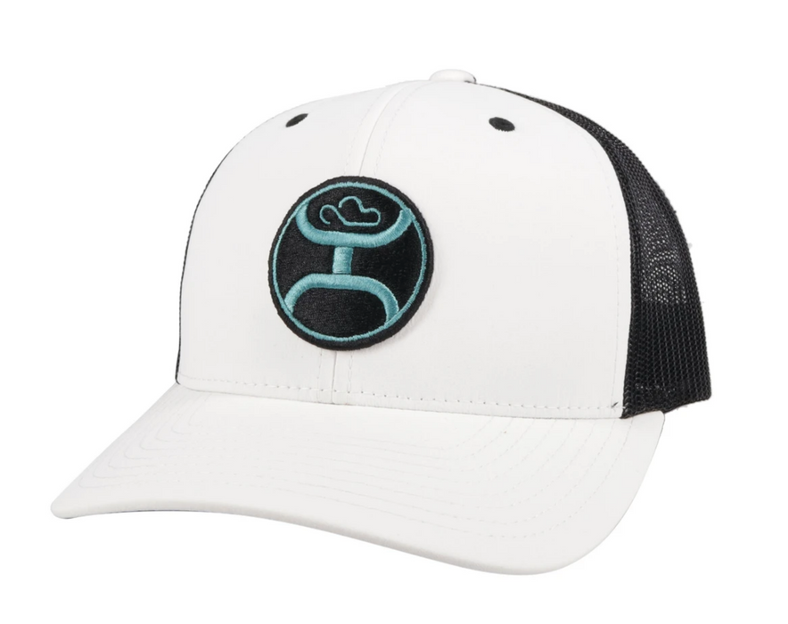 Hooey "Primo" White/Black Snapback Trucker Hat - 2146T-WHBK Blue & Black Patch