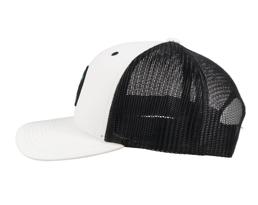 Hooey "Primo" White/Black Snapback Trucker Hat - 2146T-WHBK Blue & Black Patch