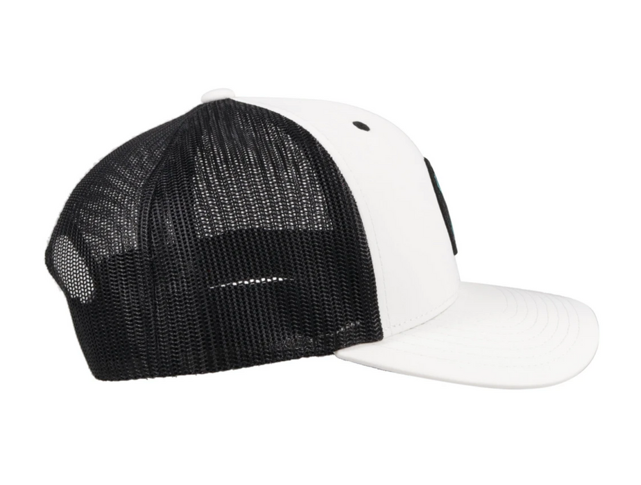 Hooey "Primo" White/Black Snapback Trucker Hat - 2146T-WHBK Blue & Black Patch