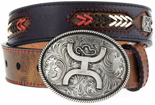 Hooey Western Boys Belt Kids Leather Whipstitch Black & Brown - 1656BEJ2