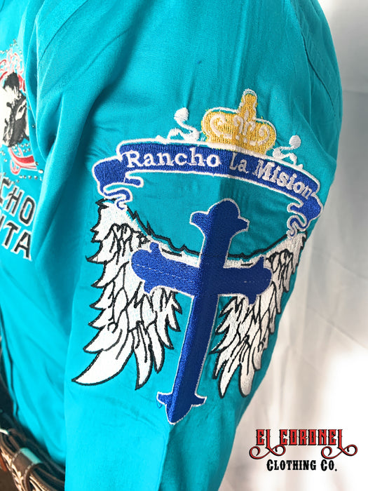 Camisa Estilo Rancho La Mision En Turquesa De Marca Rancho Semental