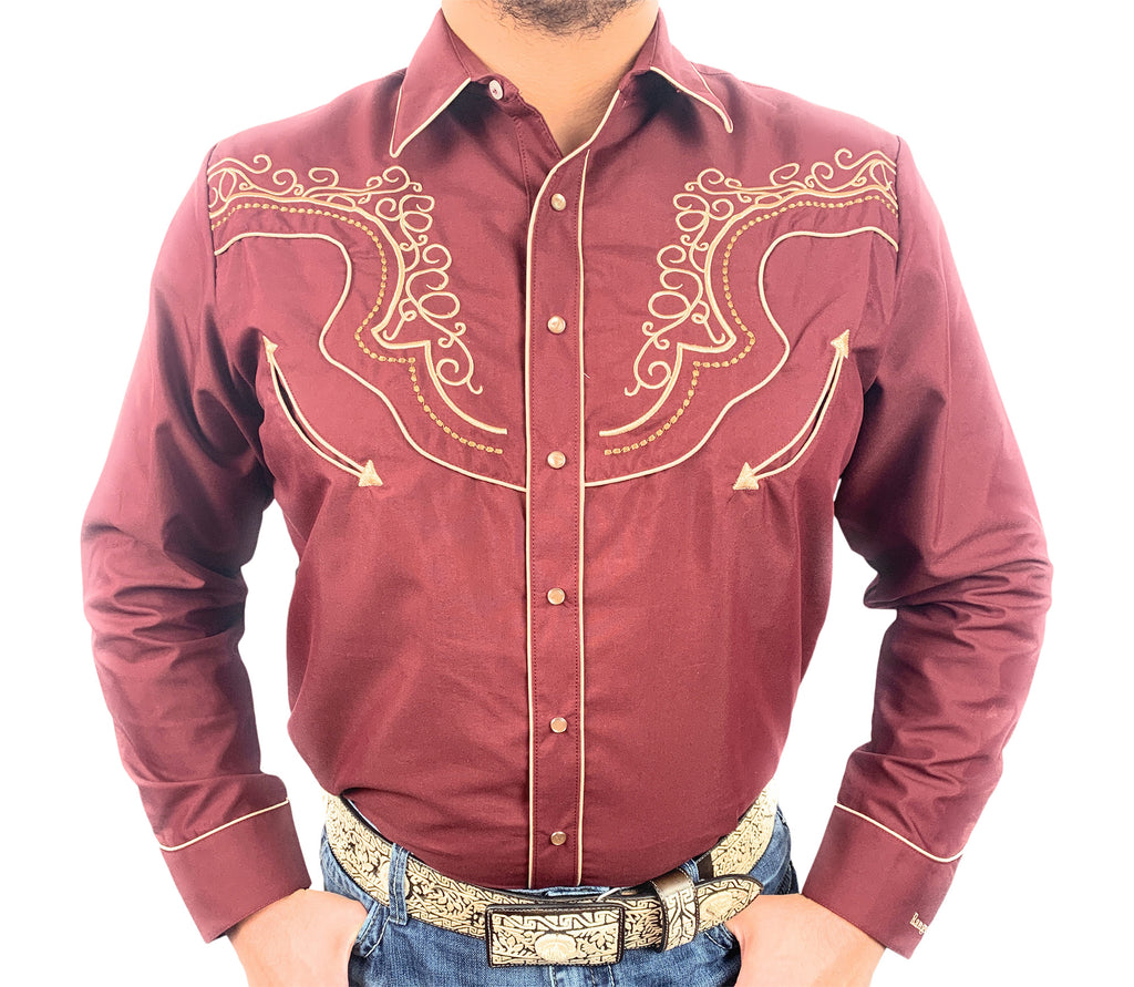 Ranger's Men's Western Shirt With Luxury Embroidery In Burgundy - 012C — El  Coronel Clothing Co.