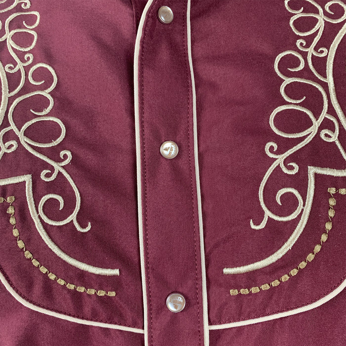 Ranger's Men's Western Shirt With Luxury Embroidery In Burgundy - 012CA01