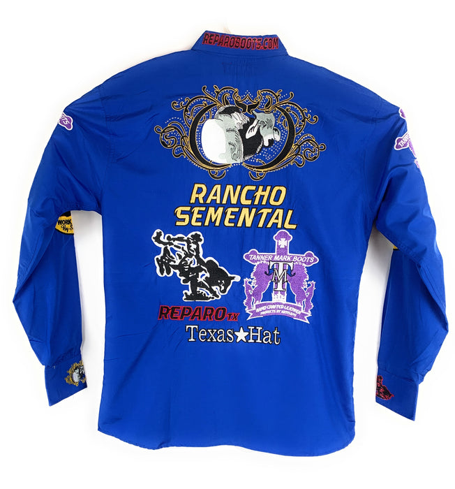 Rancho Semental Reparo Style  Long Sleeve Blue Button Down Shirt