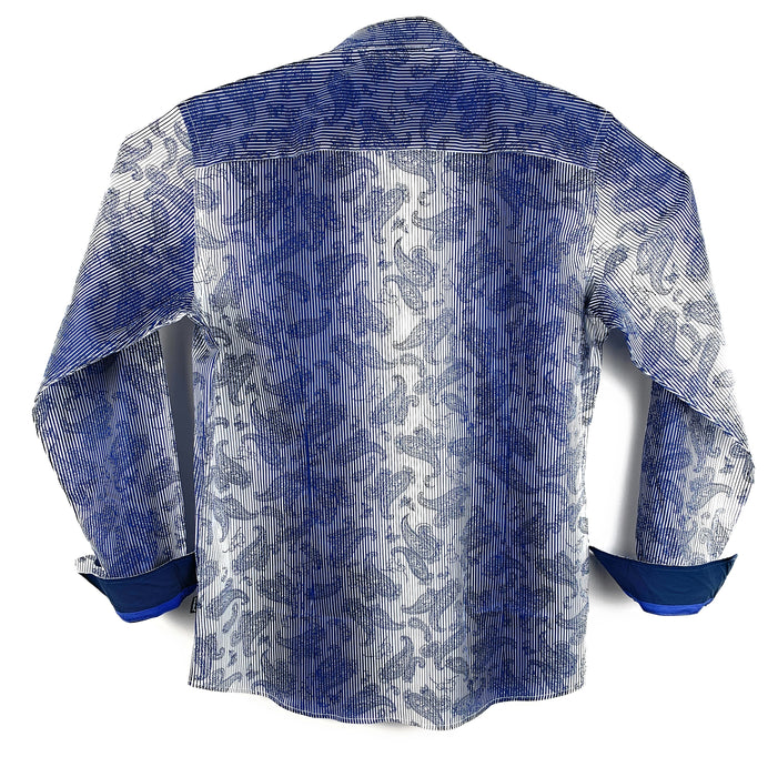 Barabas Mens Royal Blue Paisley Print Long Sleeve Casual Shirt