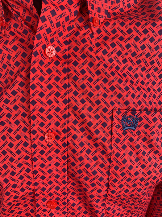 Cinch Men's Red And Navy Geometric Print Button Down Western Shirt