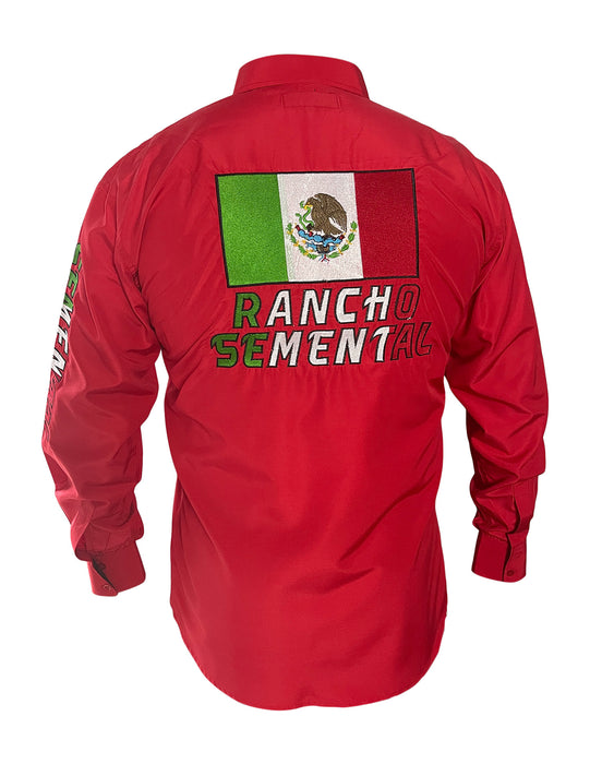 Rancho Semental Mexico Men's Red long Sleeve Shirt - Viva Mexico!