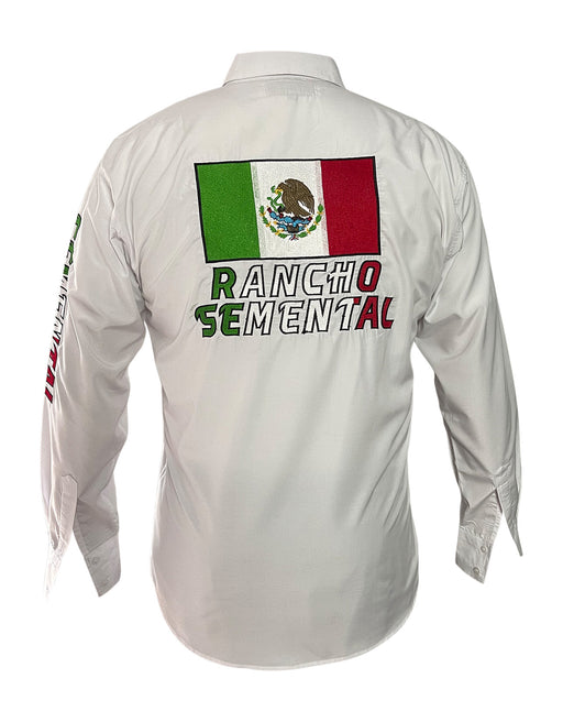 Rancho Semental Mexico Men's White long Sleeve Shirt - Viva Mexico!