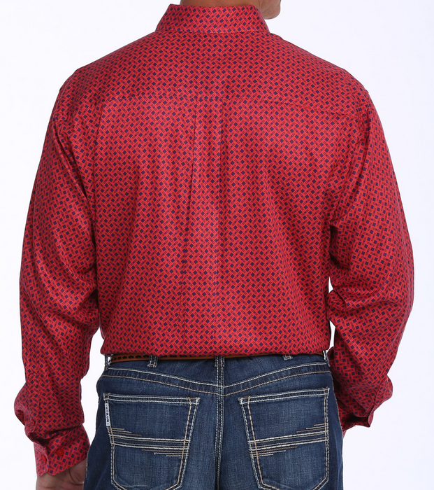 Cinch Men's Red And Navy Geometric Print Button Down Western Shirt