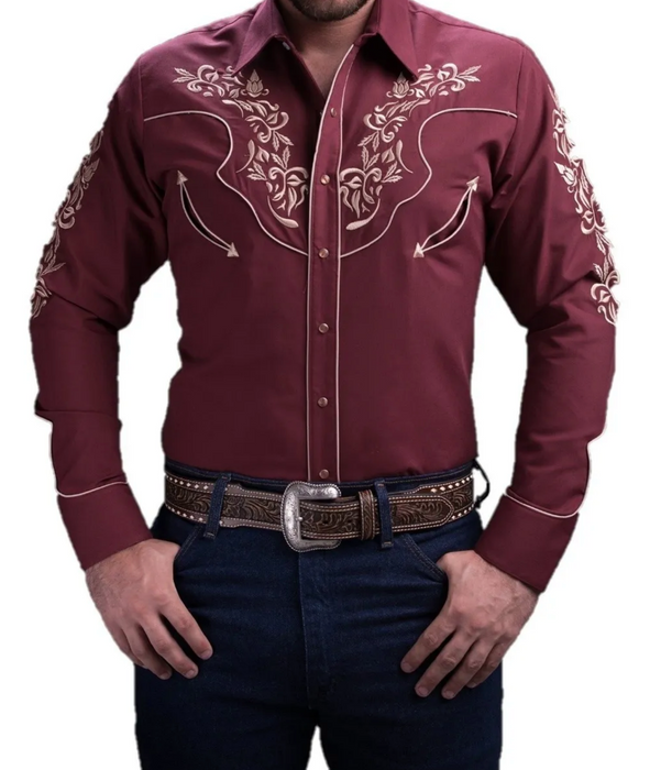Rafael Amaya Men’s Ranger’s Wine Cowboy Shirt -051CA01