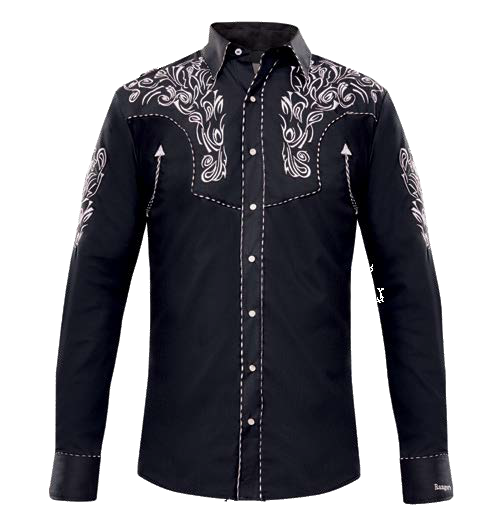 Camisa Vaquera Con Bordado Negro y Blanco El Senor de los Cielos