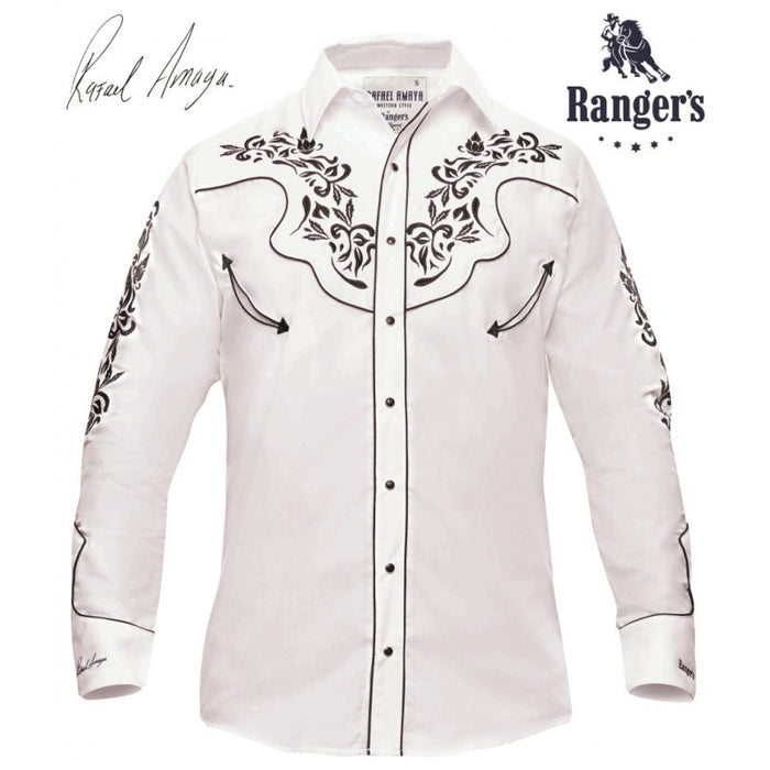 Rafael Amaya Men’s Ranger’s White Cowboy Shirt -051CA01 Camisa Vaquera